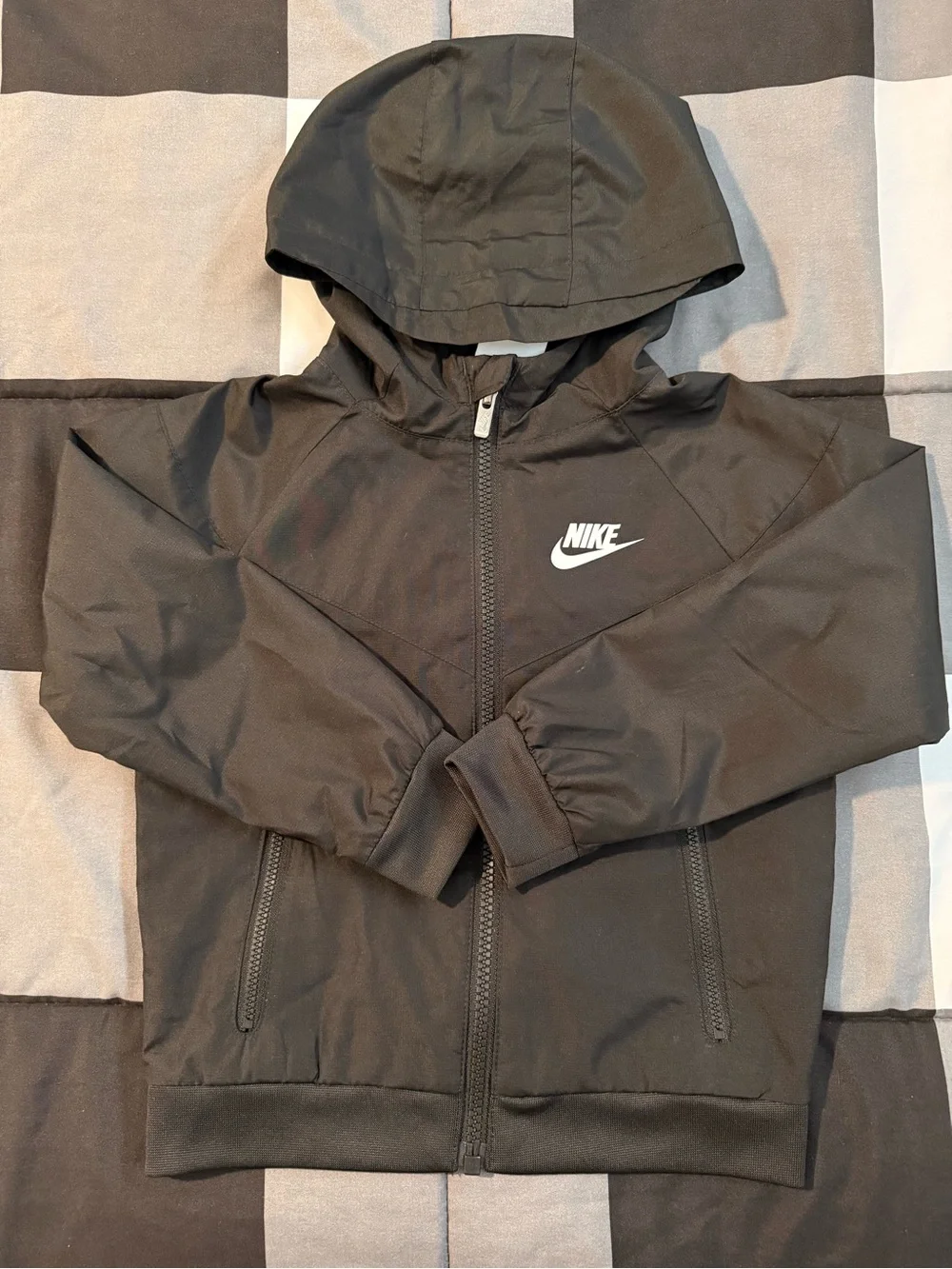Nike Black Hooded Kids Rain Jacket with White Logo